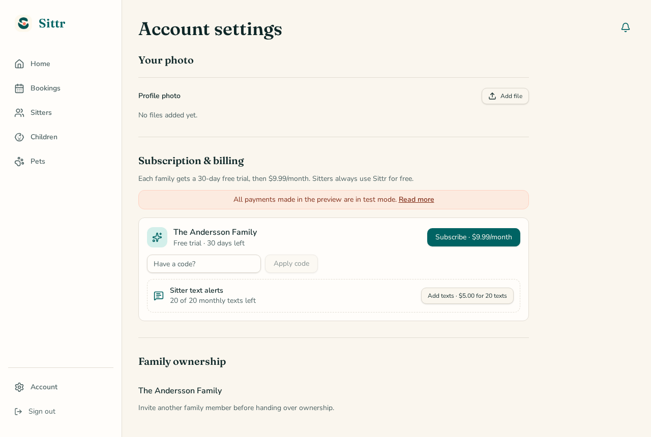 The Account page