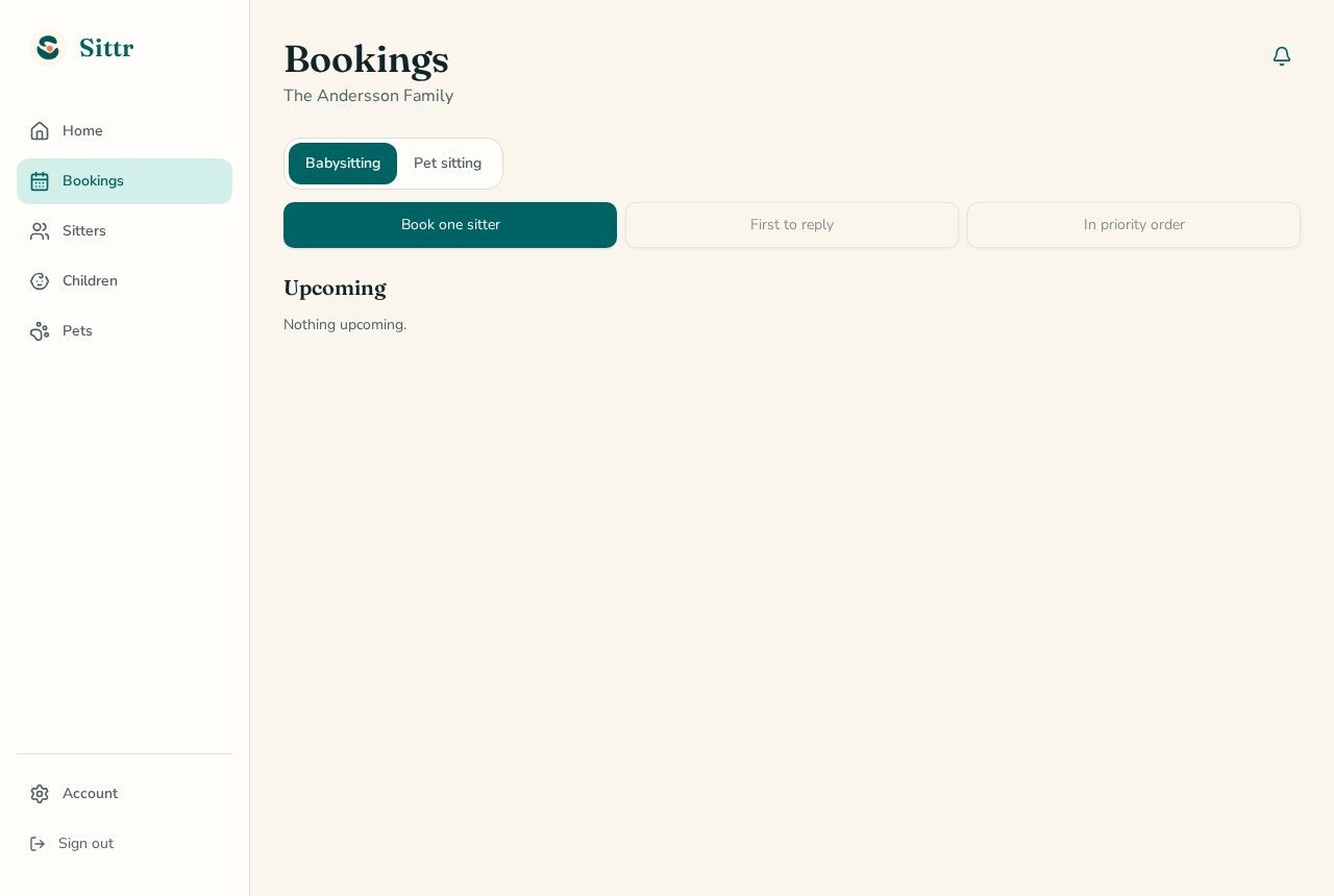 The Bookings page