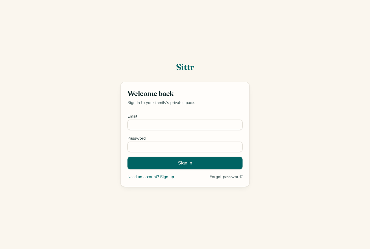 The Sittr sign-in screen